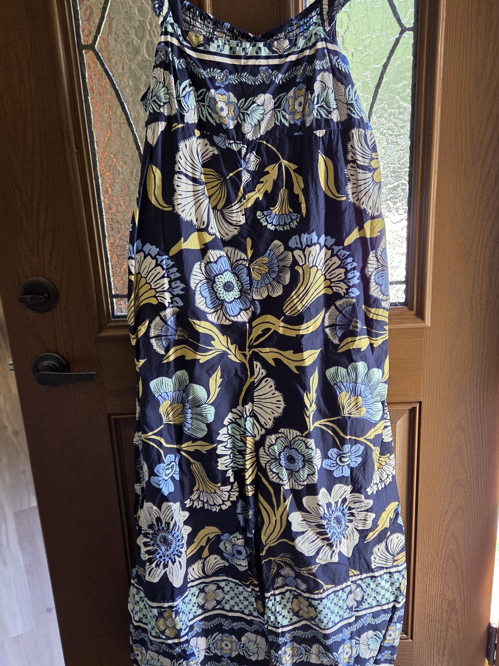 Navy Floral Jumpsuit with Yellow & Light Blue Blooms